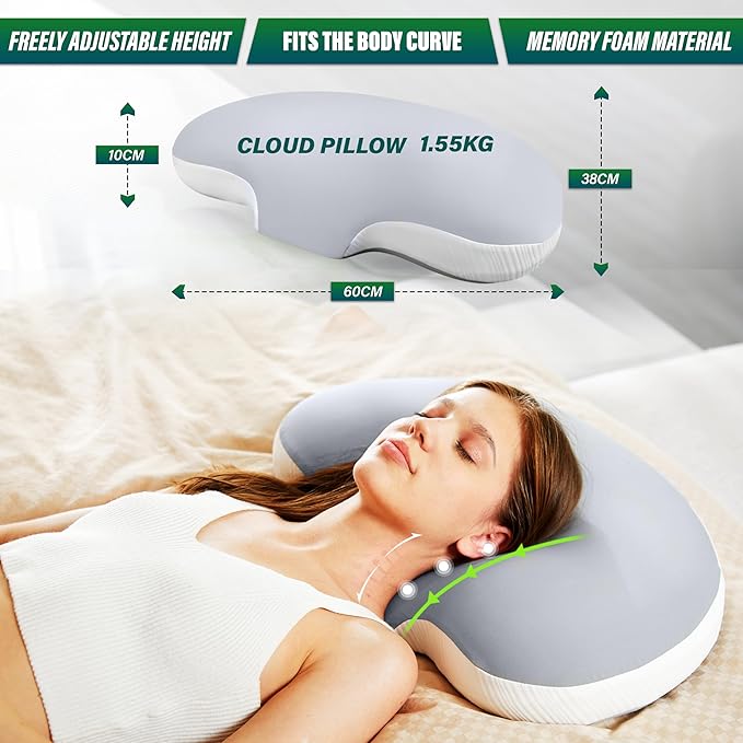 Ergonomic Memory Foam Cervical Pillow for Neck and Shoulder Pain Relief, Contour Design for Side and Back Sleepers, Orthopedic Bed Pillow with Breathable Cover, Odor-Free(Gray)