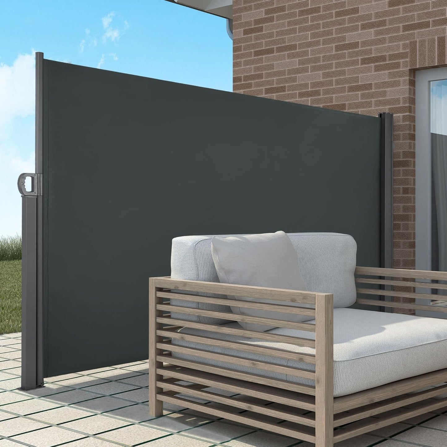 Macrout Retractable Side Awning for Patio & Balcony – Waterproof UV-Resistant Outdoor Privacy Screen, Folding Wind Block for Deck, Porch, Garden (Dark Grey, 118" x 63")