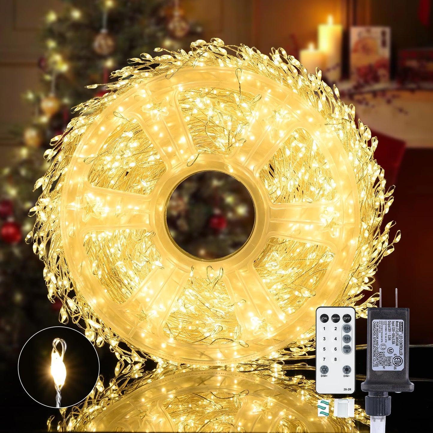 Fairy Lights Plug In  Dailyart 2000 Led Twinkle String Light With Remote 130Ft Waterproof 8 Modes Warm Cluster Lights With Timer For Bedroom Wreath Window Wedding Christmas Tree Decoration Sliver Wire