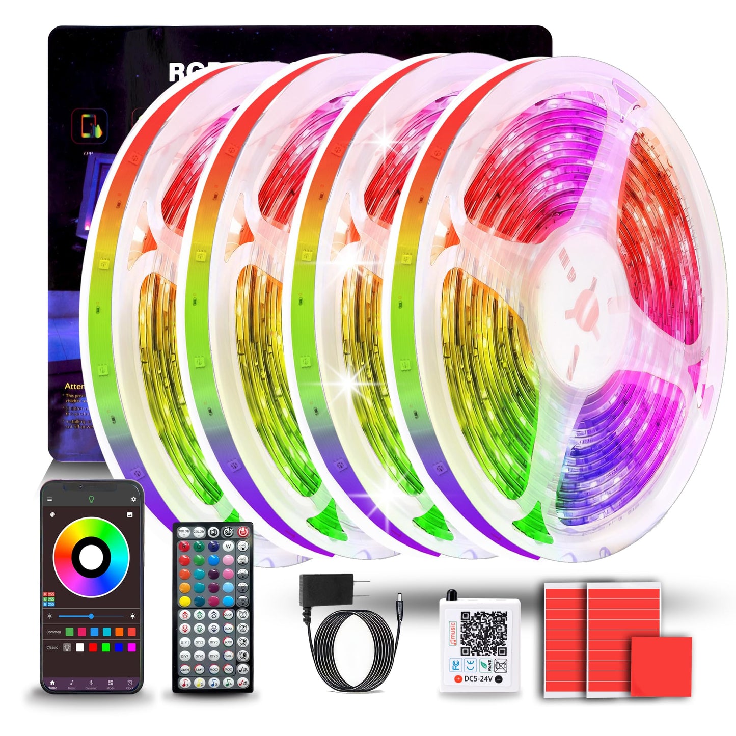 NBBUFF RGB LED Strip Lights 400FT, Color Changing, Copper Material, Model NB-rgb001-7, with Remote & App Control