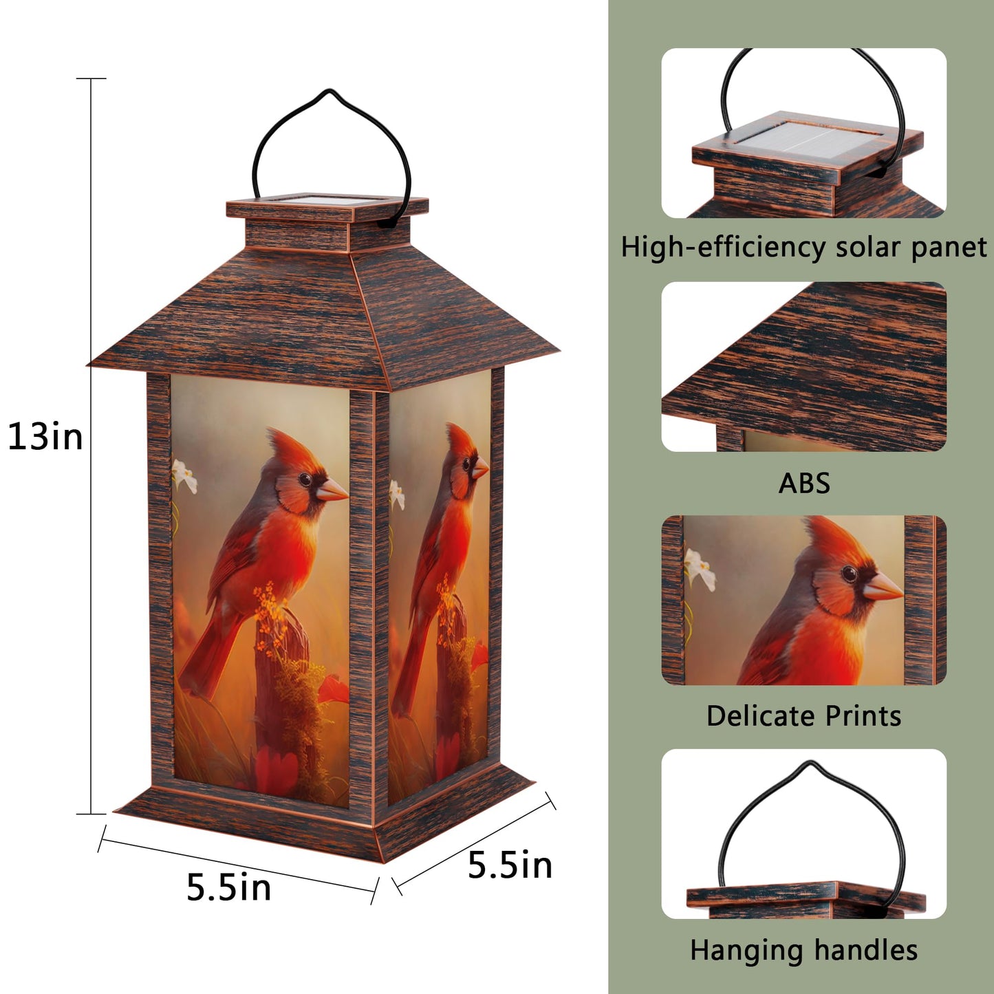 Johunt Solar Lanterns Outdoor  Waterproof Cardinal Garden Hanging Lanterns With Led Flickering Flameless Candles  Lantern Decor Birthday Gifts For Women Mom Grandma