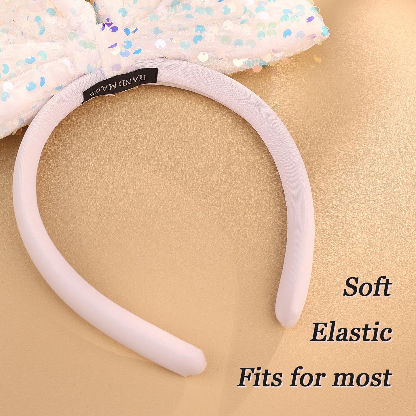 Yheahin Big Bow Headband for Women Soft Bow-Knot Hair Hoop with Sparkling Sequins Festival Costume Large Hair Bow Accessory (Whi