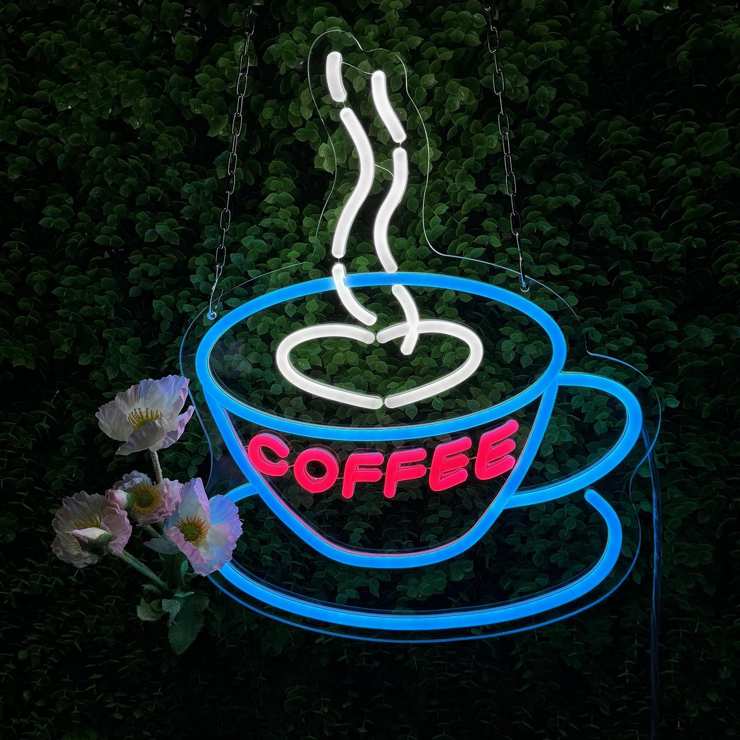 YALLOVE Coffee Neon Sign, Dimmable LED Wall Decor, Acrylic, Ice Blue/Rose/White, Cut to Shape, 16.5x13x0.43 inches