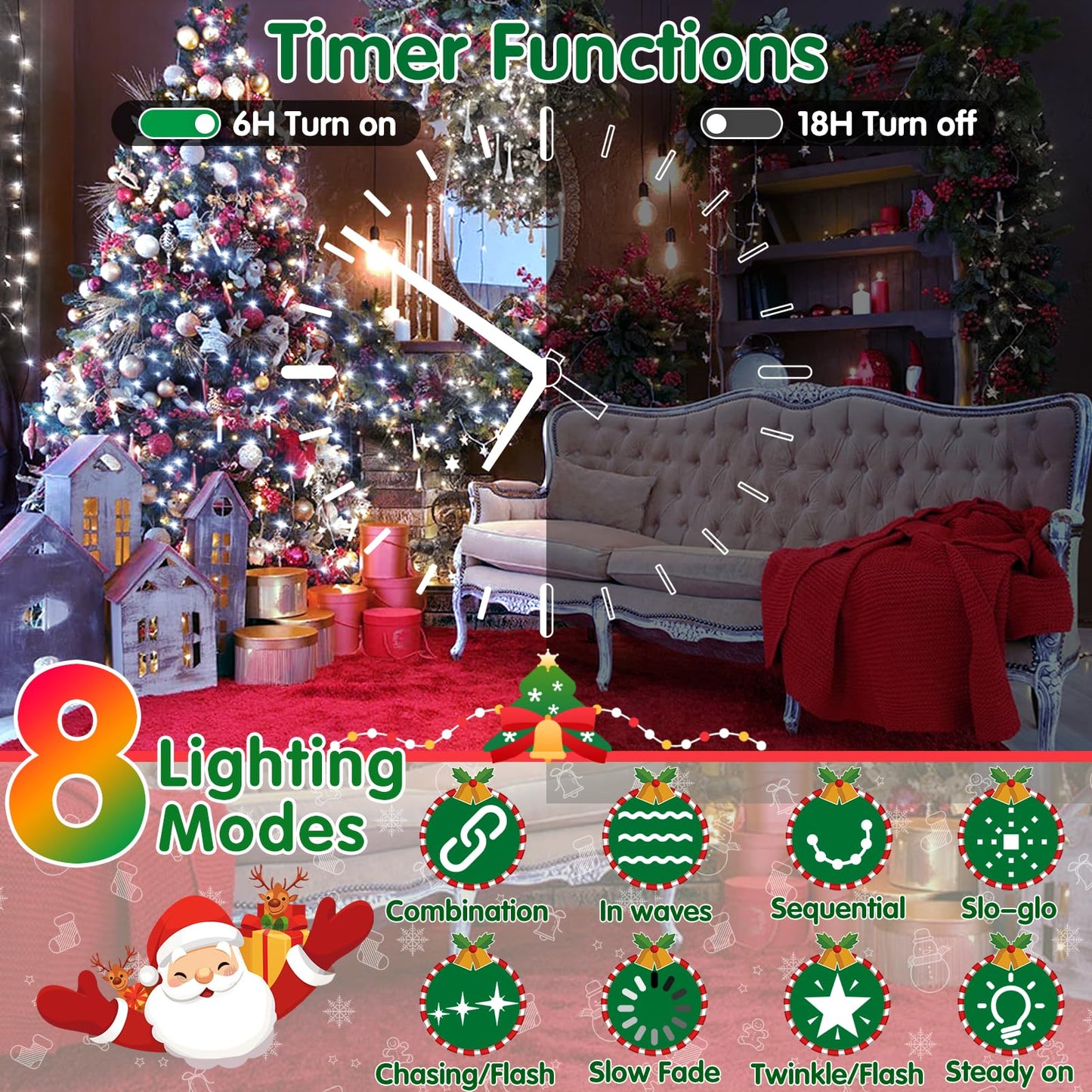 Xurisen 403Ft Christmas Lights, 1000 Led Cool White String Lights, 8 Modes, Memory Timer, Green Wire, Perfect For Home & Events