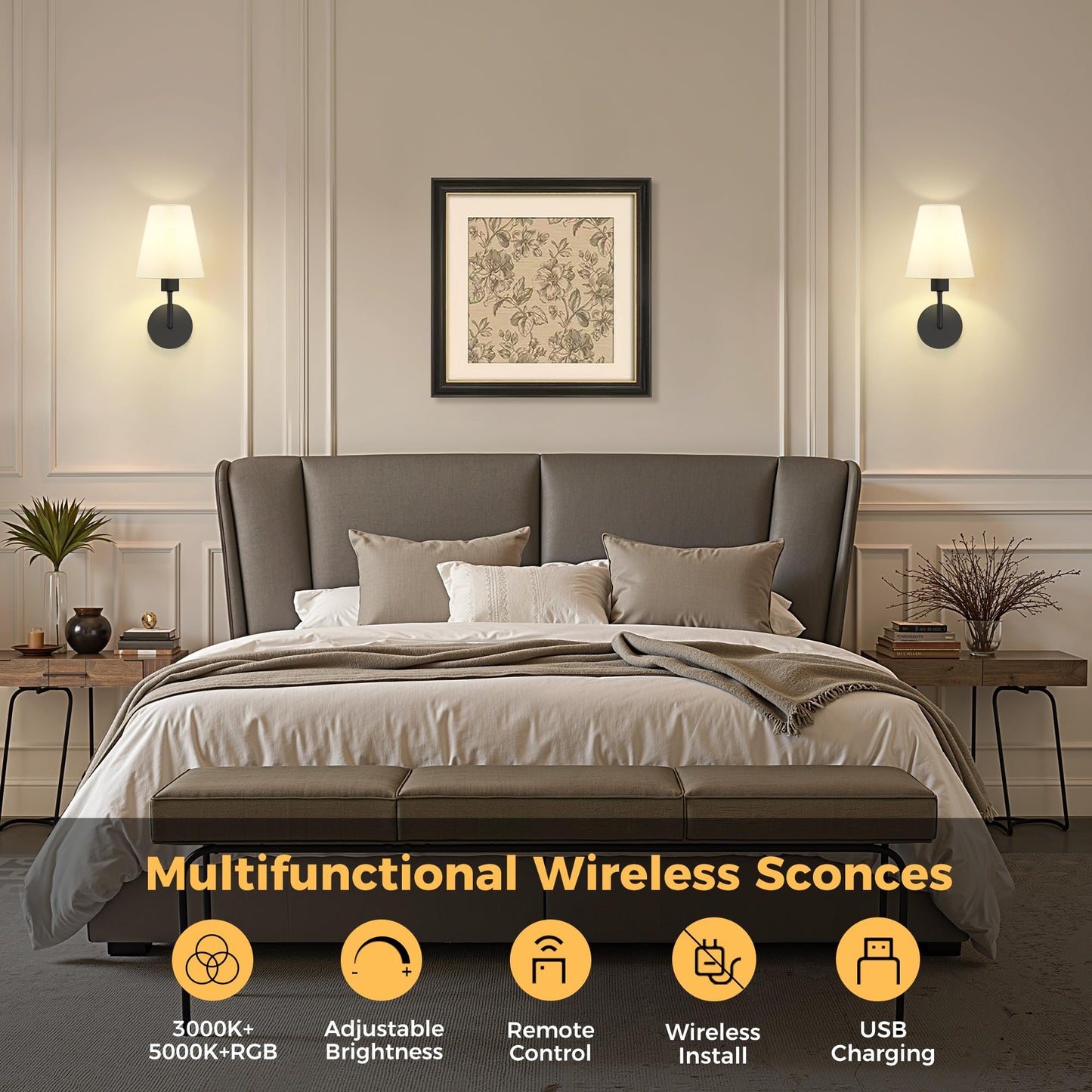 Doresshop Battery Operated Wall Sconce Set Of 2  Wall Light Wireless Easy To Install  Dimmable And Adjustable Sconces Wall Decor  Rechargeable Wall Lamp For Bedroom  Living Room  Black 13.8In