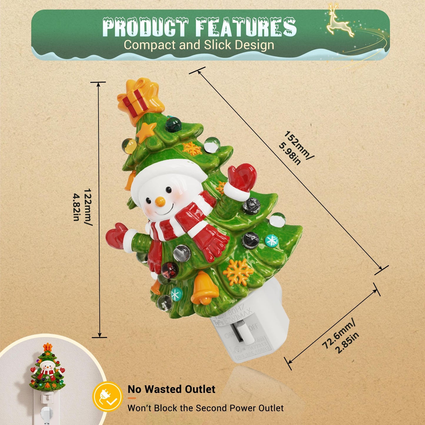 Jandcase Christmas Tree & Snowman Night Light  3000K Night Lights Plug Into Wall Cute & Funny Ceramics Christmas Night Light For Kids  360?Rotatable For Home Party Decor 1 Pack