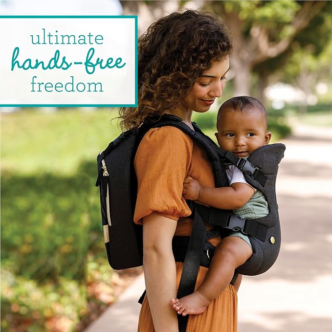Infantino Flip 4-in-1 Convertible Baby Carrier & Crossbody Diaper Bag - Grow-with-Me Carrier with Attachable Crossbody Diaper Bag, Black and Gold, 2-Piece Set