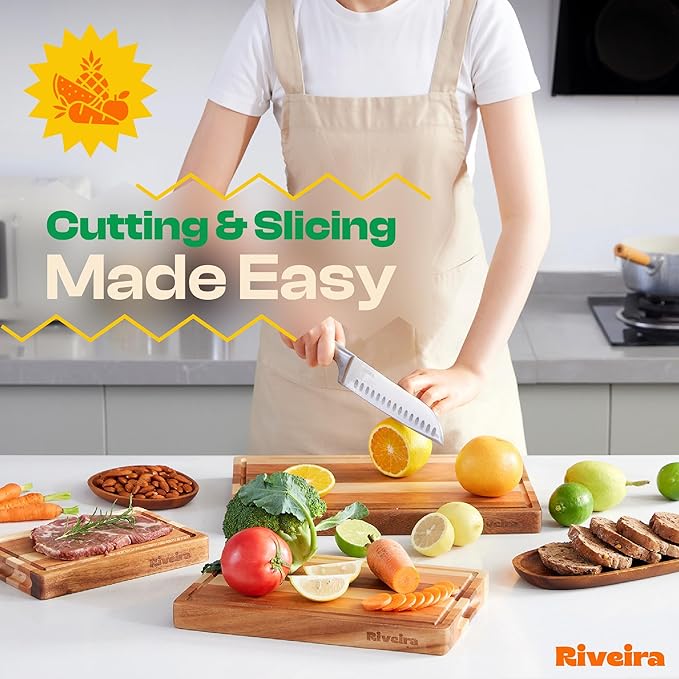 Riveira Cutting Board Set of 2 – Wooden Cutting Boards for Kitchen in 2 Sizes – Premium Walnut, Maple & Cherry Wood Cutting Board – Durable Wood Cutting Board with Juice Grooves