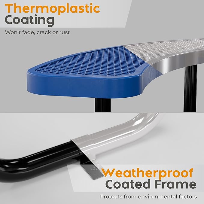 Metal Picnic Tables for Kids for Outdoors with Umbrella Hole - Coated Steel Heavy Duty Commercial Grade Table with Adjustable Seats (Blue, 38 in, Kids, Expanded Steel)