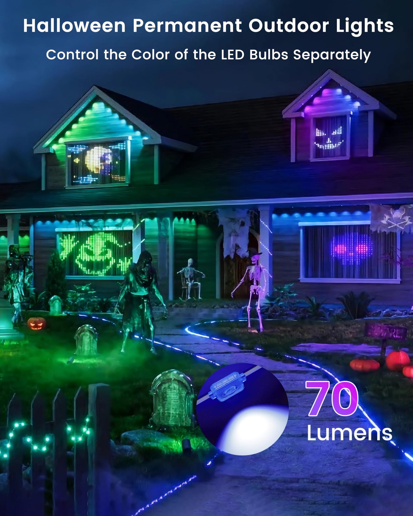 Alexpex Permanent Outdoor Lights For House  150Ft Rgb Lights With App/Remote Control  Ip67 Waterproof  Diy Scene Modes For Christmas  Halloween Daily Decor  Roof And Garden Lighting