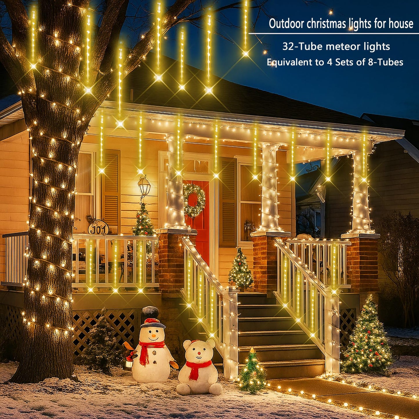 Lauzior Christmas Lights Outdoors  32 Tubes Meteor Shower Rain Lights - Lcicle Christmas Light Outdoor For Xmas Tree Wedding Party Holiday House Yard Decor  Warmwhite