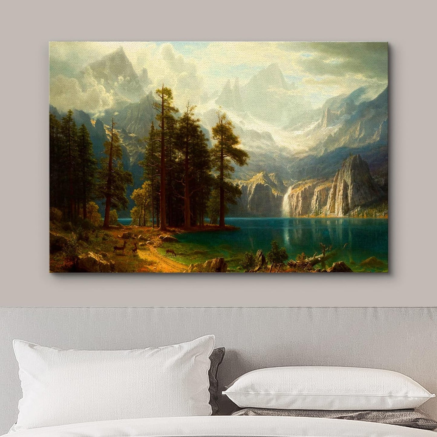 wall26 Canvas Print Wall Art Mystic Forest & Mountain Landscape with Deer Nature Wilderness Illustrations Modern Art Rustic Scenic for Living Room, Bedroom, Office - 24"x36"