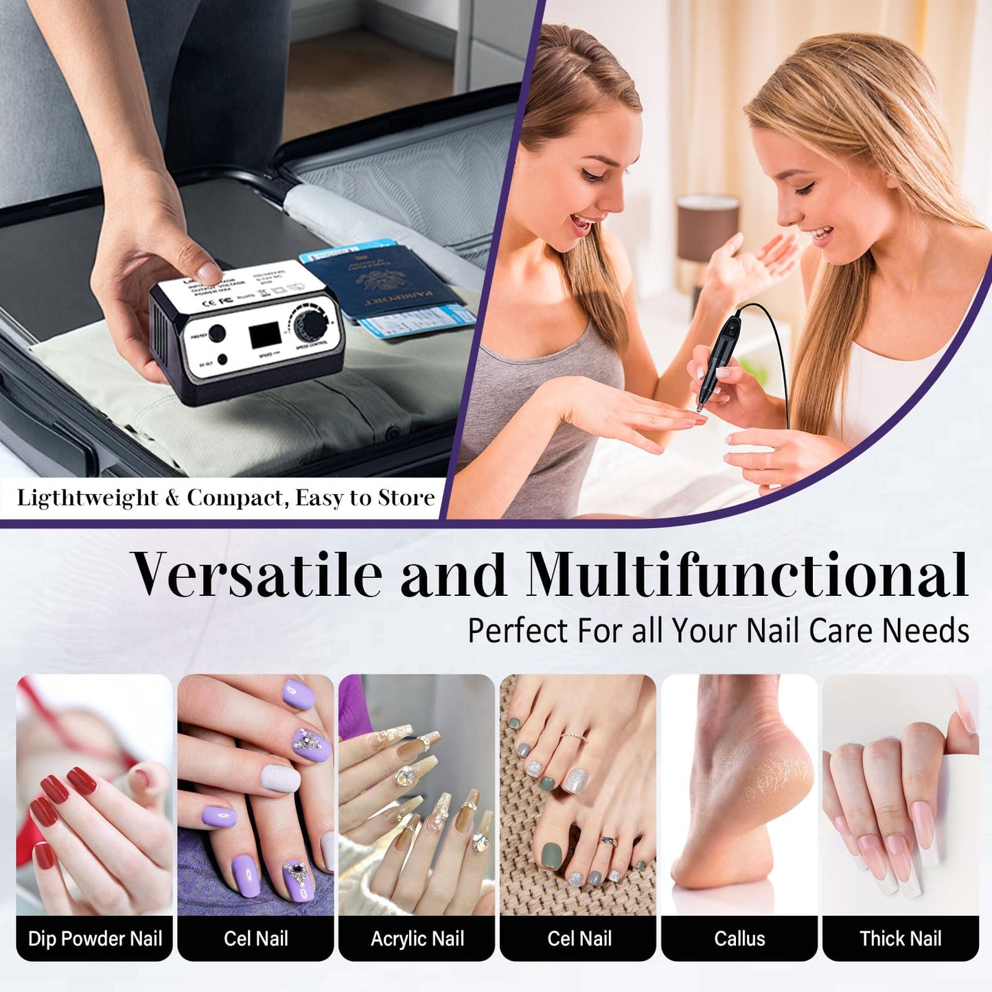 LIERKISS Nail Drill 35000RPM Electric Nail File Professional Dril Nails with 100pcs Sanding Bands and Nail Drill Bits for Acryli
