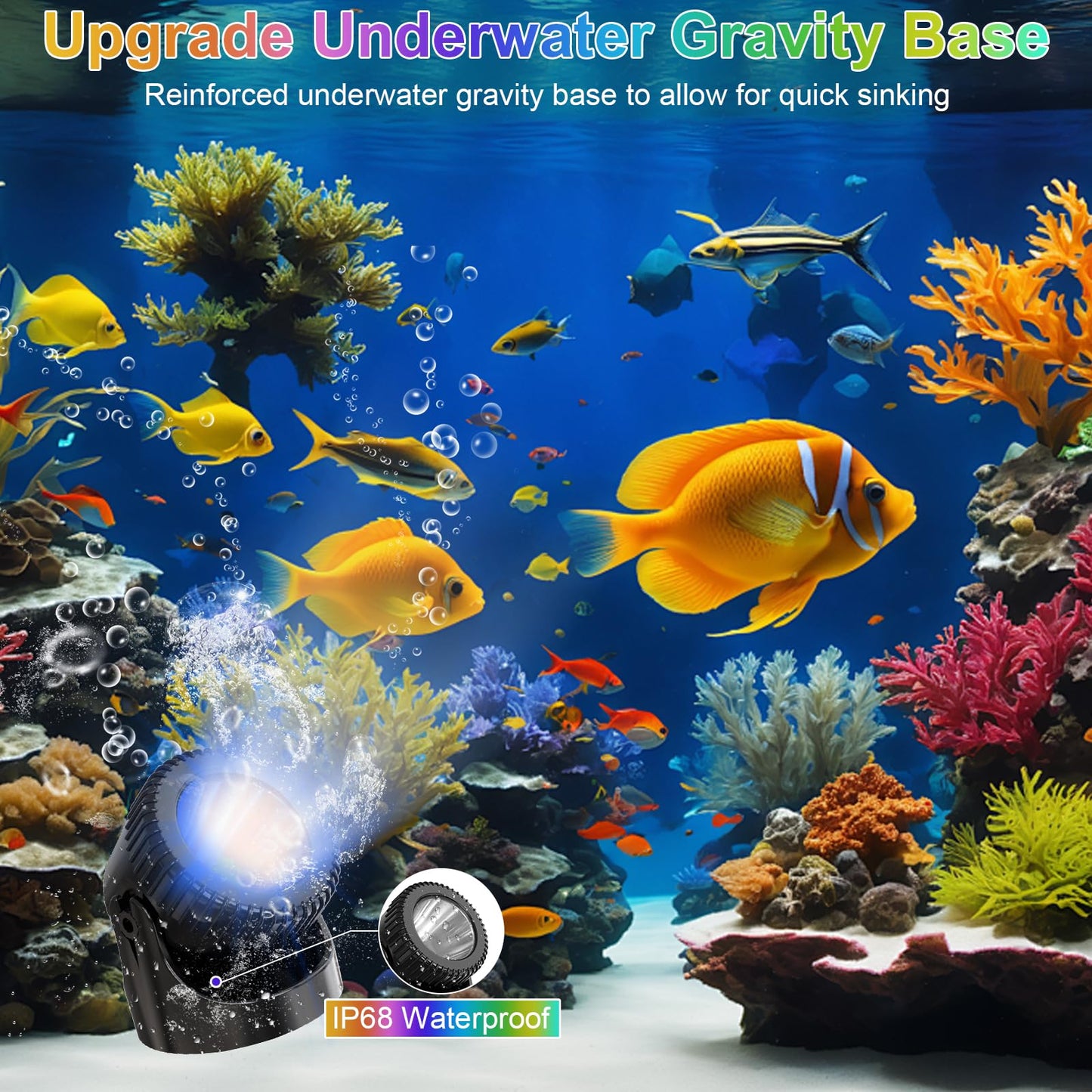Srygery RGB Underwater Pond Lights, 20 Colors Dimmable, IP68 Waterproof, Remote Control, Set of 4, Black, Model BSV-RL504C