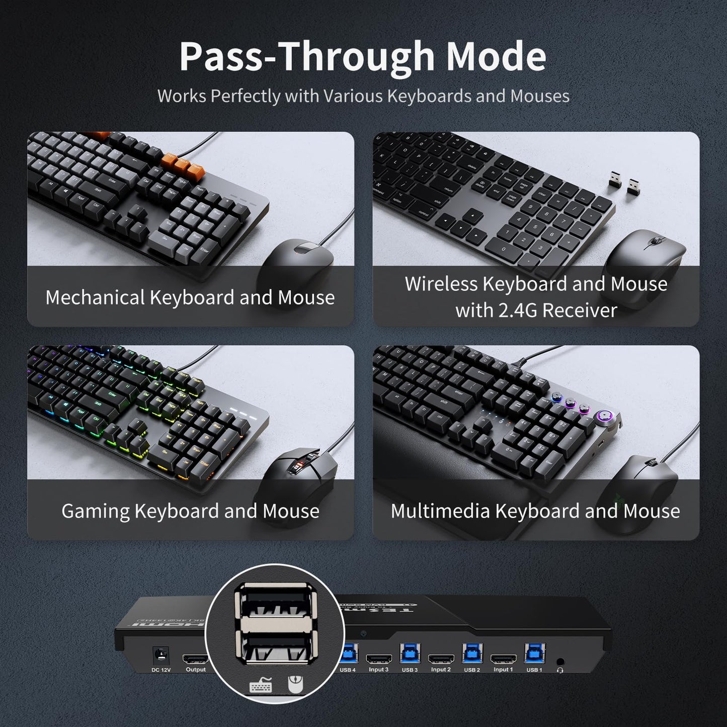 TESmart 8K@60Hz HDMI KVM Switch 1 Monitor 4 Computers USB 3.0, KVM Switch 4 Port 4K@144Hz for Gaming, Custom Hotkey Switch, EDID, Audio&Microphone, ADI Chip and All Input Cables