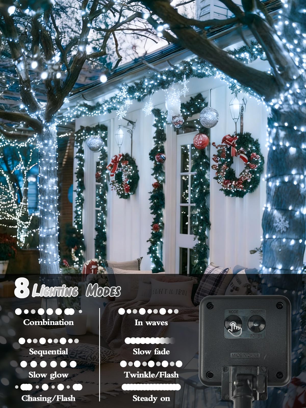 6 Pack Christmas Solar String Lights Outdoor Waterproof  198Ft 600 Led Green Wire Solar Fairy Lights With 8 Modes  Solar Twinkle Lights For Garden Tree Patio Fence Christmas Decorations (Cool White)