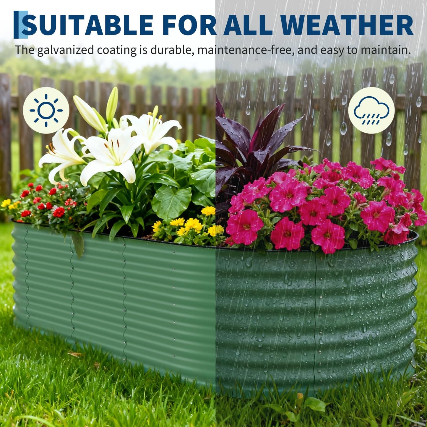 Garvee 6 Pack 8x4x1.5ft Galvanized Raised Garden Bed Kit, Oval Metal Planter Boxes with Anti-Cut Safety Edges, Rust-Resistant Deep Root Planters for Outdoor Vegetables, Flowers, Herbs, Green
