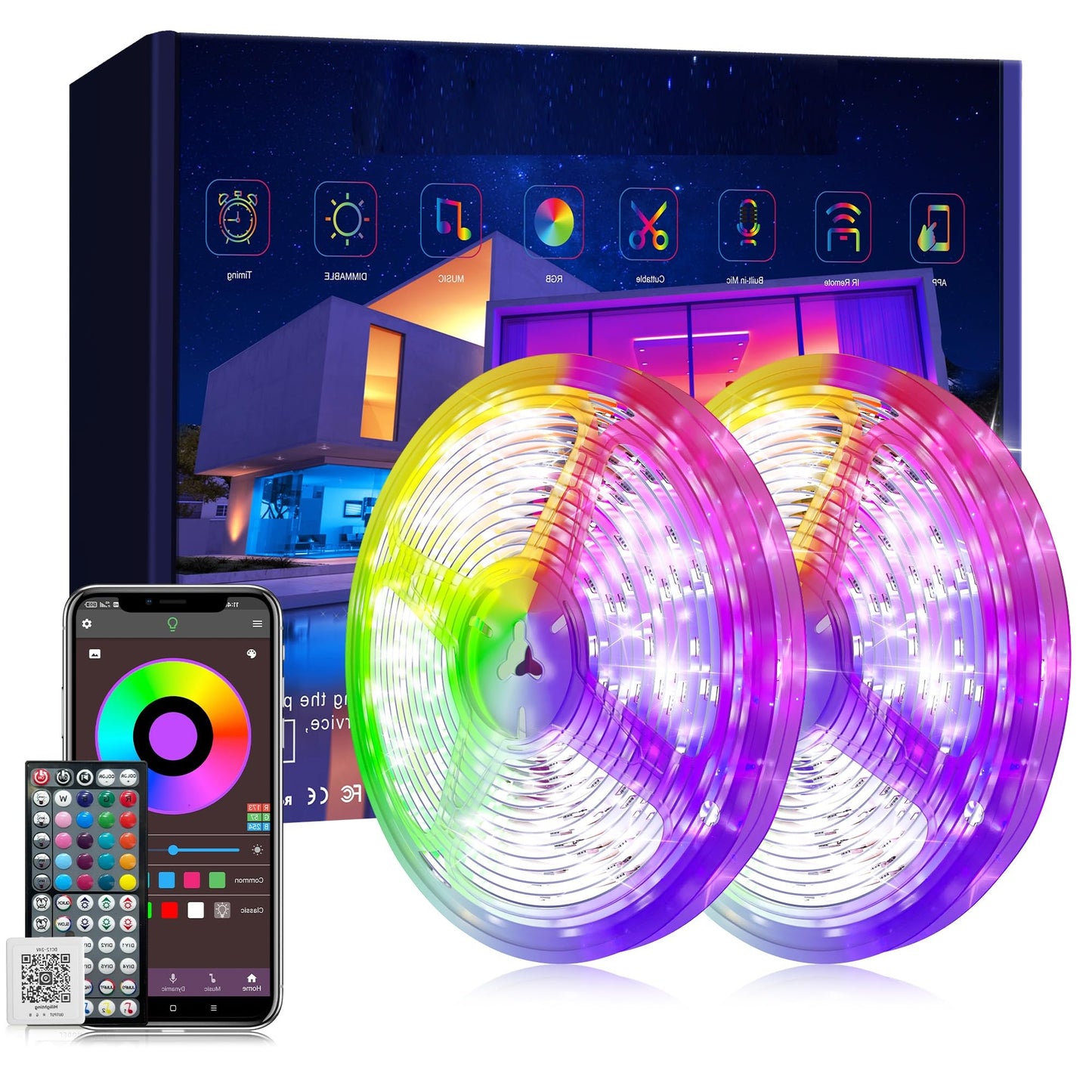 Ledagic LED Strip Lights, 200ft (2x100ft), RGB Music Sync, App Remote Control, White, Model: Led-rgb08-1