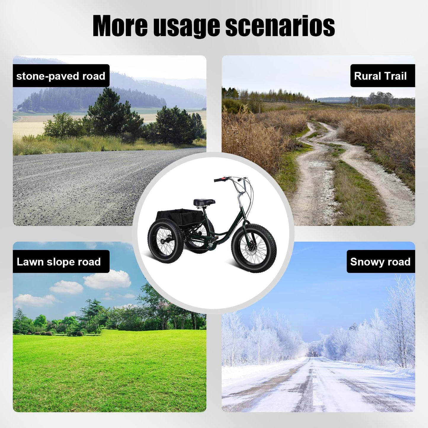 Yirtree 20 Inch Fat Tire Adult Tricycle, 7-Speed Drift Trike with Dual Disc Brakes, Snow Tires, and Spacious Basket, 3-Wheel Bike for Seniors and All Roads Riding Snow Tire