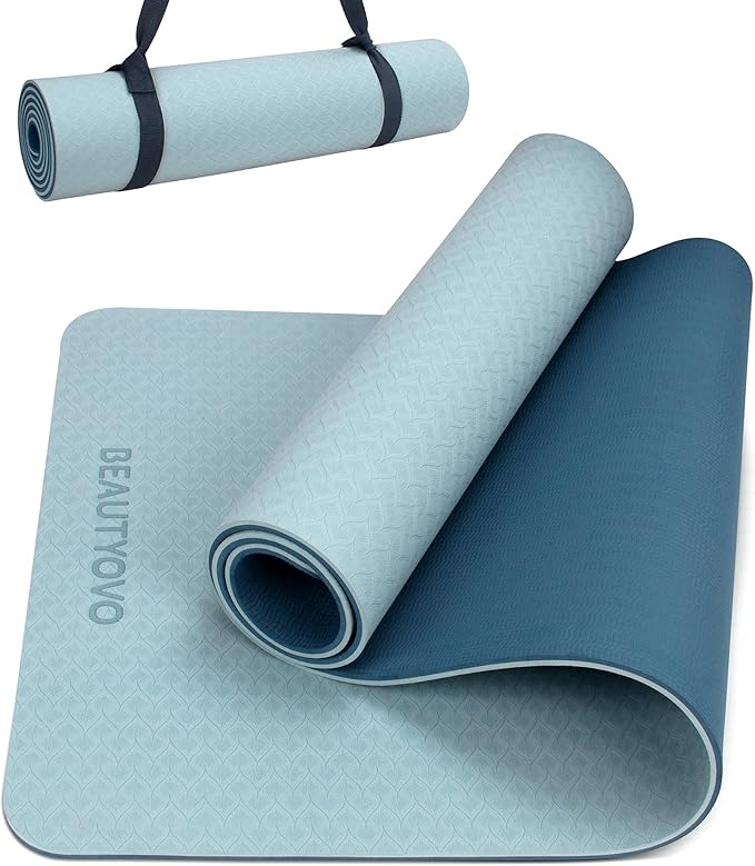 BEAUTYOVO Yoga Mat with Strap, 1/3 Inch Extra Thick Yoga Mat Double-sided Non Slip, Professional TPE Yoga Mats for Women M...