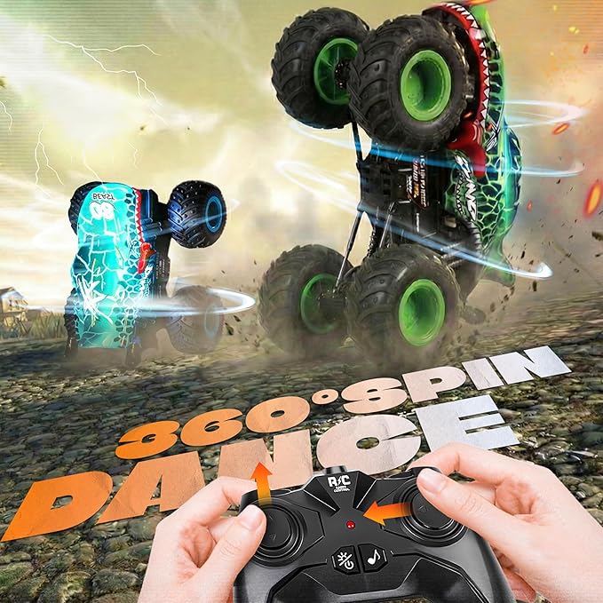 BEZGAR Monster Truck Toys - Remote Control Monster Truck with Light & Music, Dinosaur Toys for Kids, 1:20 Scale RC Truck with 360° Spins and Drifting, Remote Control Car for Boys 4-7 Blue