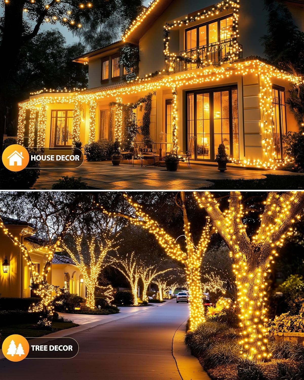 Brightown 2 Pack Solar String Lights Outdoor  Total 144Ft 400 Led Twinkle Fairy Lights Waterproof With 8 Modes Auto On/Off For Patio Tree Garden Party Home Wedding Christmas Decorations (Warm White)