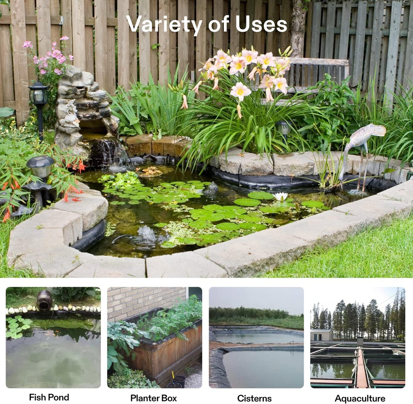 VIVOSUN 13.5 x 20 Feet Pond Liner, 14.5 Mil Durable LLDPE Pond Liners for Koi Ponds, Aquaculture and Water Gardens, Black