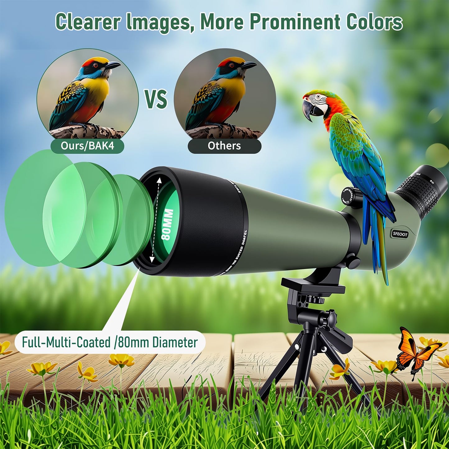 Spotting Scope 25-75X80 Hd With Tripod Carrying Pouch And Quick Cell Phone Holder, Clear Image With Bak4 Prism Spotting Scopes F