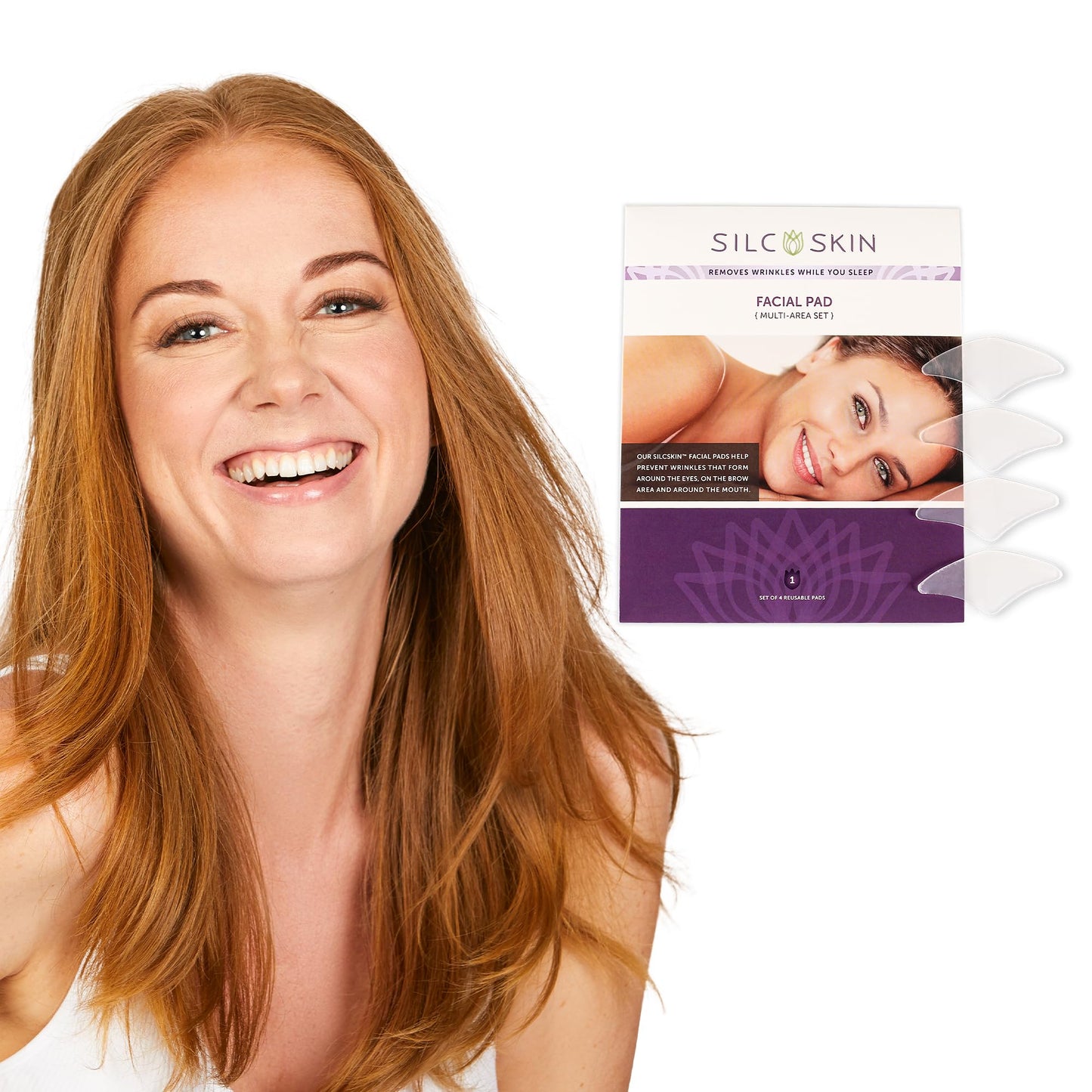 SilcSkin Facial Pad - Multi-Area Set Reusable Pads - Self-Adhesive Silicone Facial Patches - Wrinkle Patches for Eyes - 4 Reusab