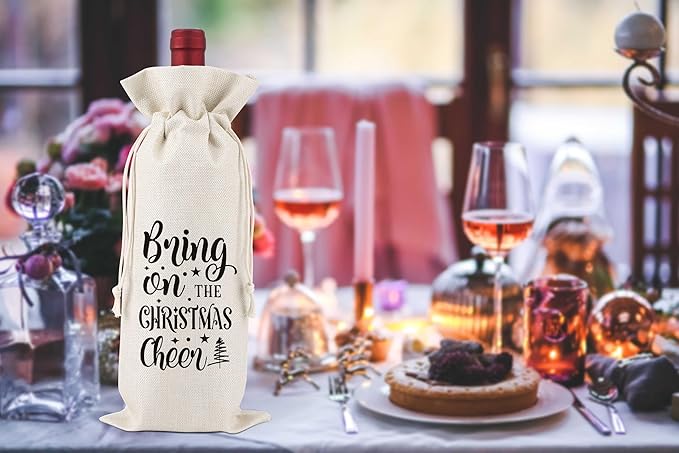 Bring on The Christmas Cheer,Christmas Party Wine Bag Gifts,Party Favor Bag,Wine Bag Gift for Friends,Sisters,Besties,Colleagues,Family,Daughters,Sons,Reusable Wine Bag With Drawstring,L46