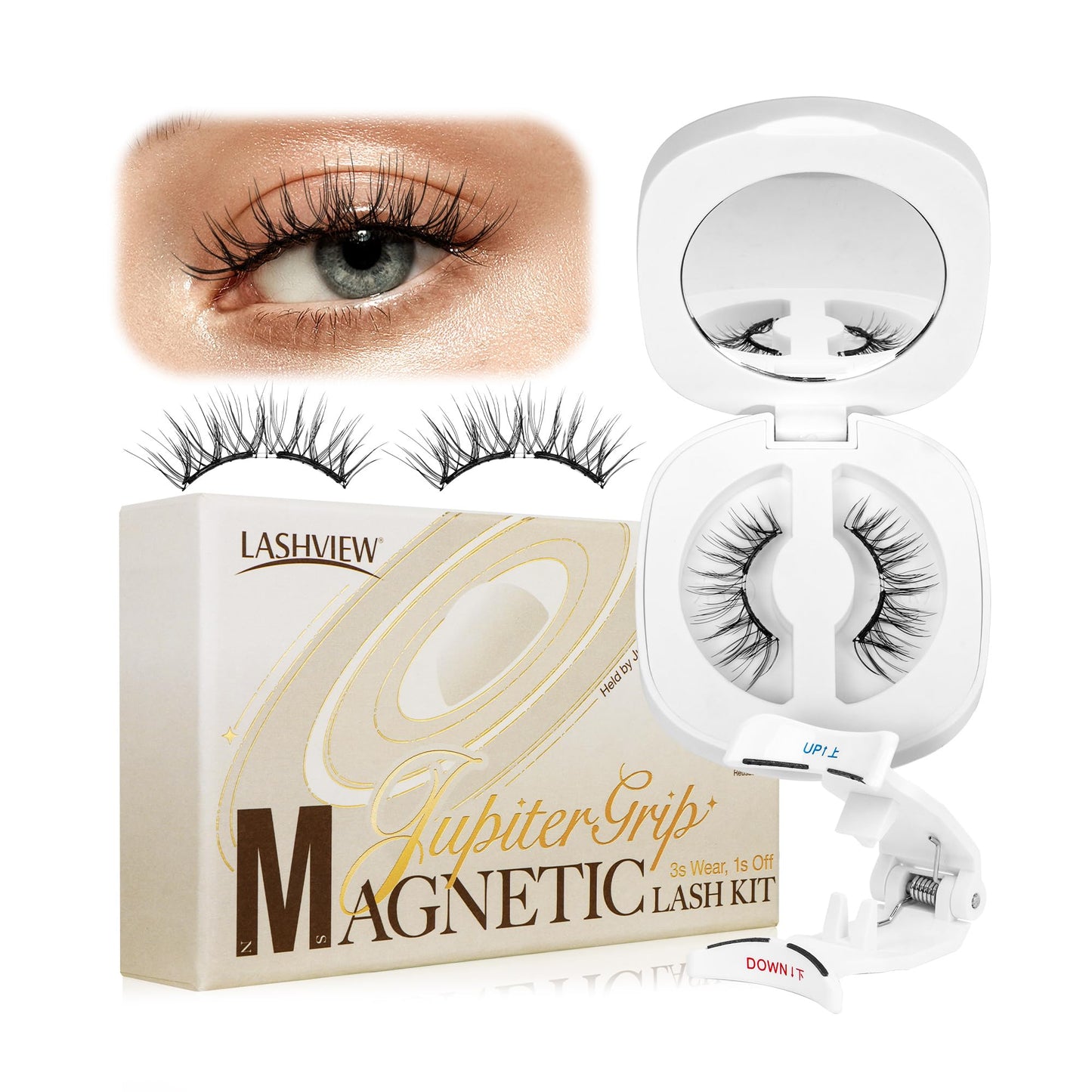 LASHVIEW Magnetic Eyelashes Natural Look, Reusable Manga Magnetic Lashes Kit with Applicator, No Glue Needed Magnetic Eyelashes