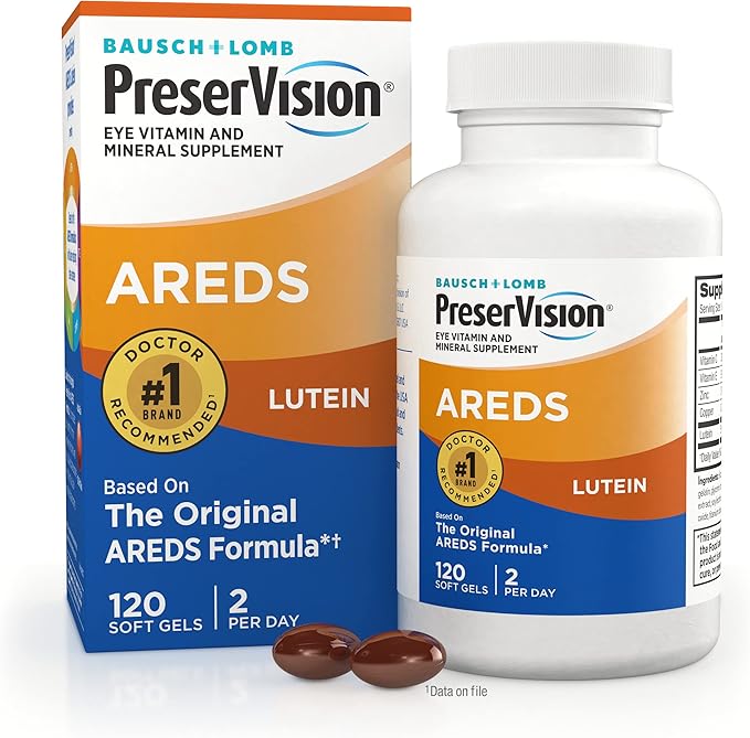 PreserVision AREDS Eye Vitamins for Macular Health, Multivitamin with Lutein, Vitamins C & E, Zinc, and Copper Supplements for Vision & Ocular Support, 120 Softgels