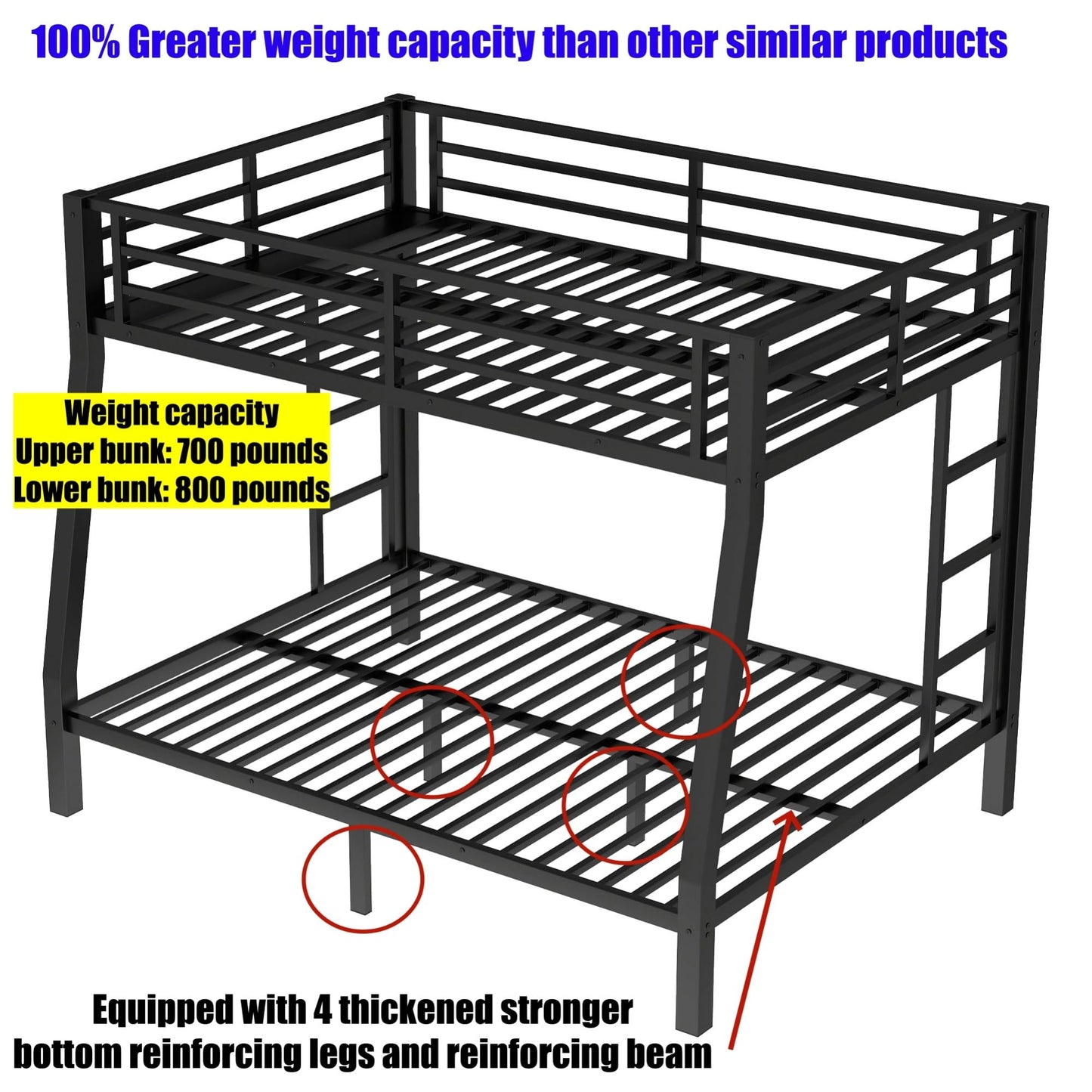 SIGONE Stronger and Safer Metal Steel Bunk Bed Frame Twin XL Over Queen Size, Heavy Duty More Stable Thickened Black Metal Bunk Queen Bed (Easier to Assemble) (Twin XL Over Queen)