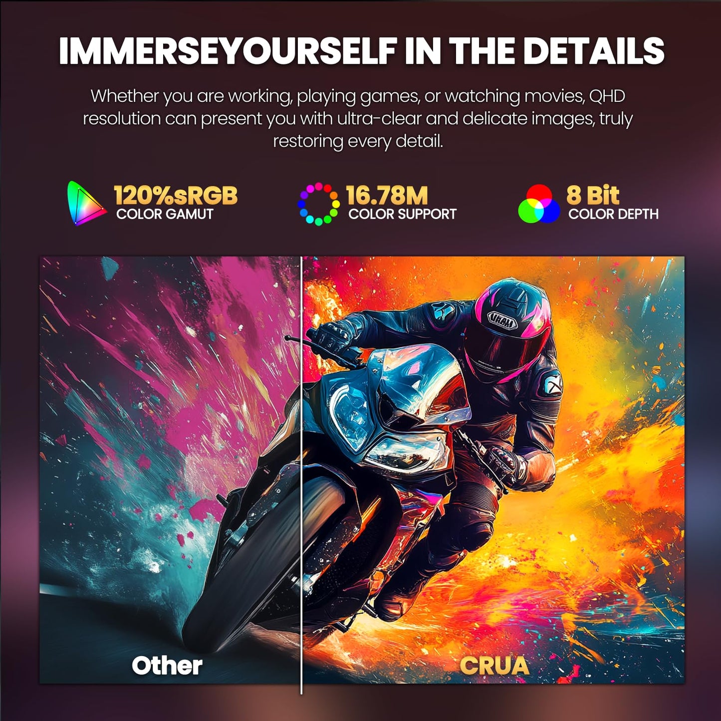 CRUA 32" Curved Gaming Monitor, 2K QHD 2560x1440P, 144Hz/165Hz Computer Monitors, 120% sRGB, FreeSync, Low Blue Light, 1800R VA Screen, HDMI 1.4/DP 1.2, Wall Mountable - Black