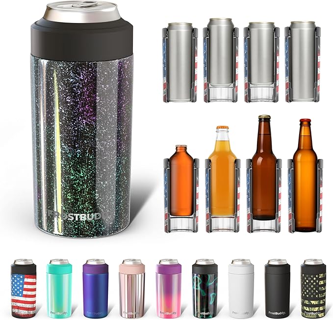 Frost Buddy Universal Can Cooler - Fits all - Stainless Steel Can Cooler for 12 oz & 16 oz Regular or Slim Cans & Bottles - Stainless Steel (Mermaid)