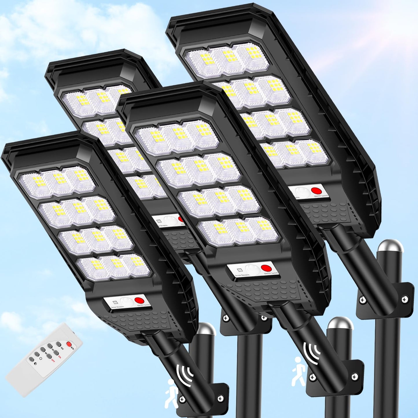 VUAA Solar Street Lights 6500K 6000LM Waterproof Dusk to Dawn Motion Sensor 4 Pack Black KY-LJ-4