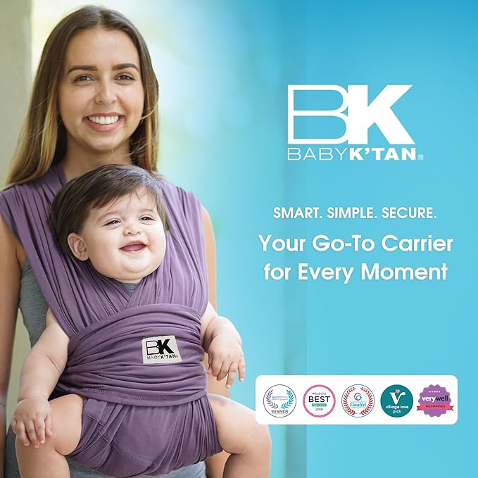 Original Baby K'tan Baby Carrier: #1 Easy Pre-Wrapped, Soft, Slip-On, No Rings, No Buckles | 5 in 1 Baby Sling Gift | The Best Hands Free Infant Wrap | Eggplant | X-Small