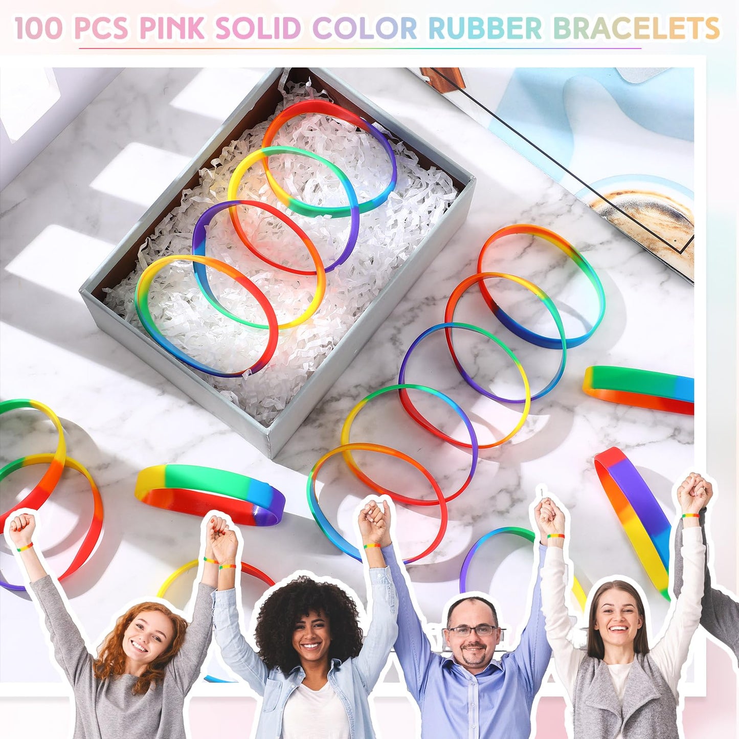 Liliful 100 Pcs Silicone Rubber Wristbands Rubber Wristband Bracelet Bands for Silicone Wristbands for Women Men(Mixed Color)