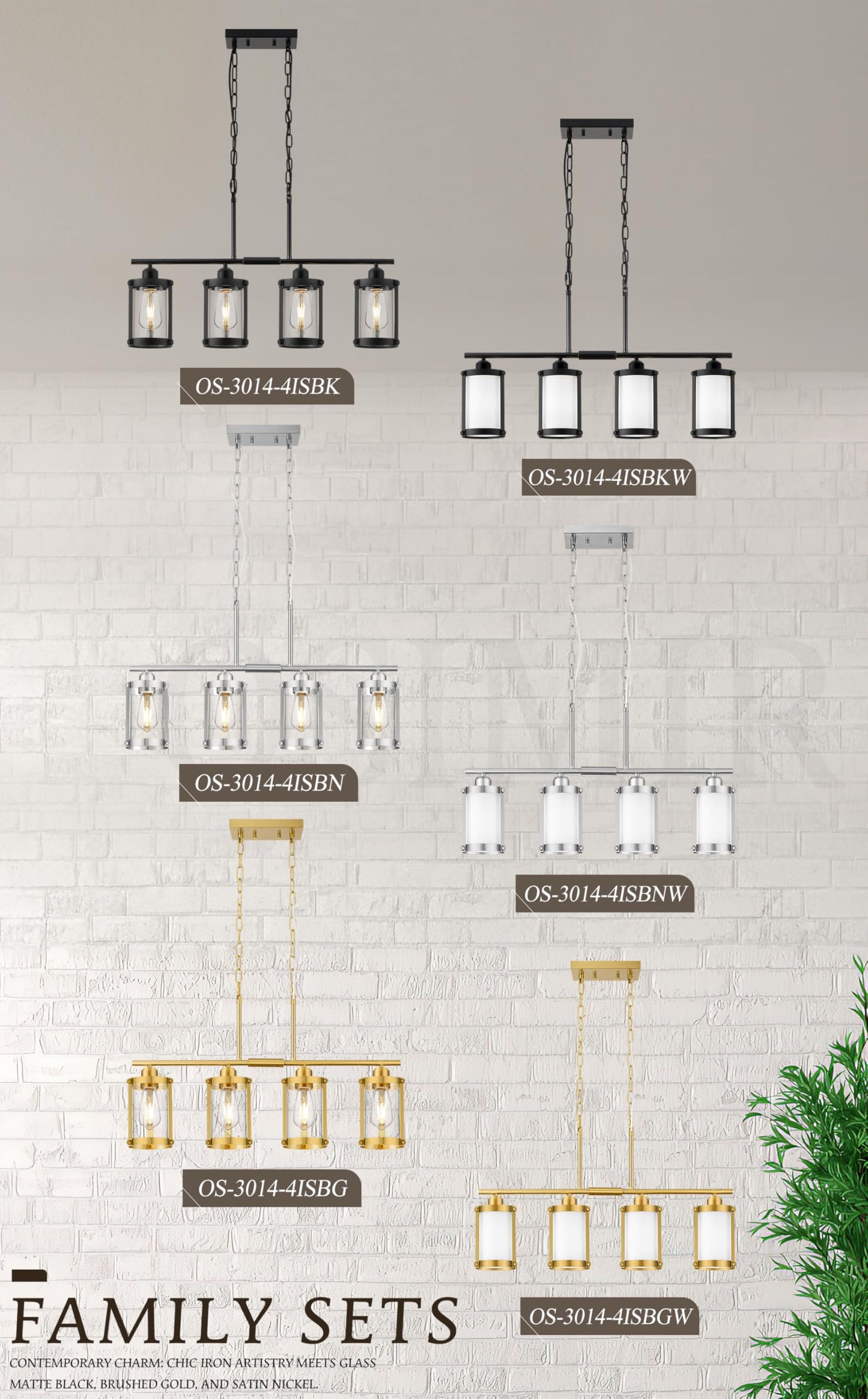 Osimir 4-Light Kitchen Island Lighting  Black Linear Dining Room Light Fixtures With Clear Glass And Chain  Modern Farmhouse Chandelier Pendant Light For Kitchen Island Dining Room  Os-3014-4Isbk