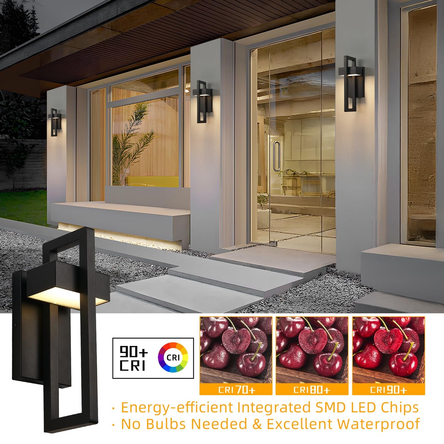 Tewei Led Outdoor Wall Sconce Modern Exterior Lighting Fixtures  Matte Black Outdoor Front Porch Lights Led Outside Wall Mount Lights For House  Hallway  Warm White 3000K  2 Pack