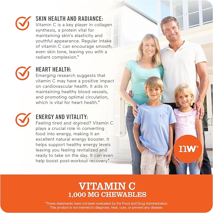 NatureWise Extra Strength Vitamin C Chewable 1000mg for Adults - Natural Orange Flavor - Immune System & Antioxidant Support - Non-GMO, Vegan & Sugar Free - 200 Chewable Tablets[100-Day Supply]