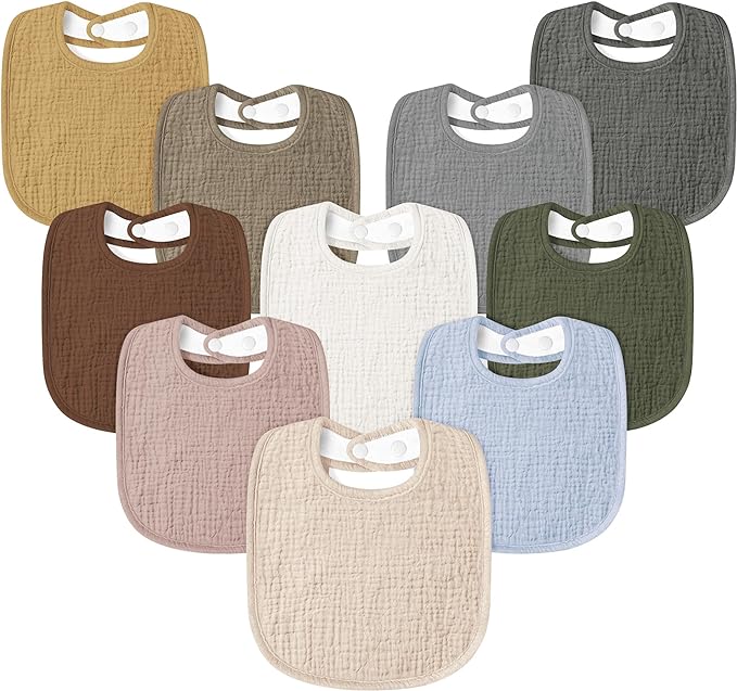Susurration Muslin Baby Drool Bibs 10Pack Soft Square Adjustable Bandana Bibs for Unisex Baby Girls & Boys