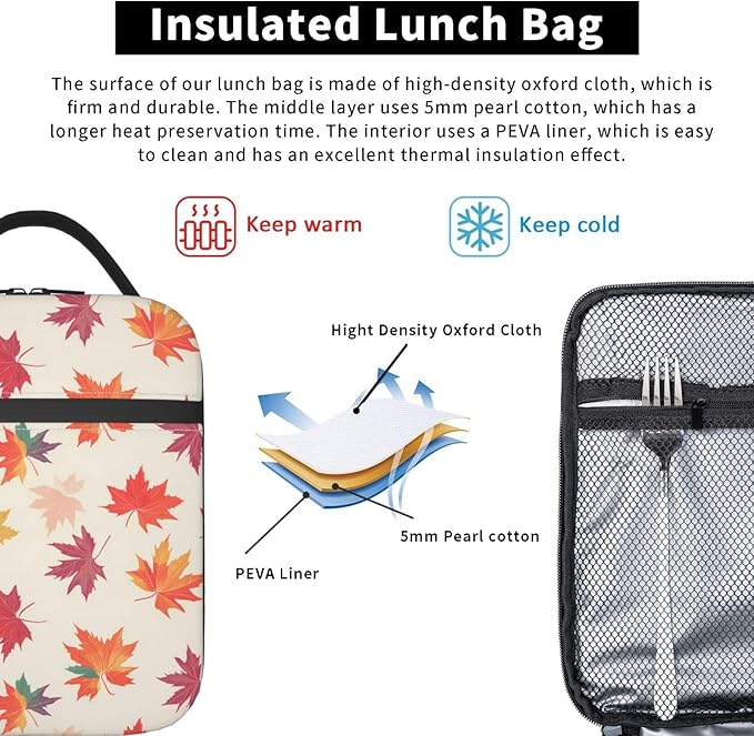 Maple Leaf Lunch Box for Women Kids Girls Insulated Lunch Bag Lunchbox Adults Lunch Tote Bags Reusable Cooler for Work Office School Picnic Travel