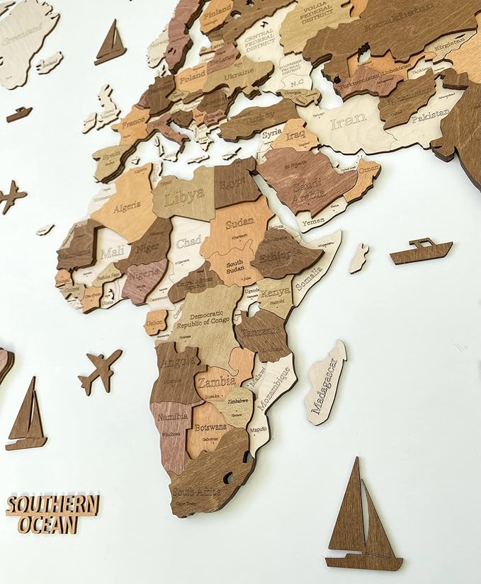 Wooden World Map 3D Art Large Wall Decor - Size (M & L & XL) Any Occasion Gift Idea - Wall Art For Home & Kitchen or Office (CALIFORNIA, 83,86" x 44,49")