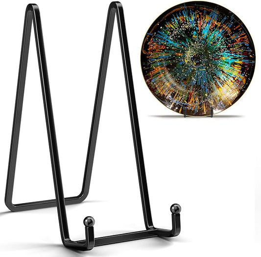 8 Inch Large Plate Stands for Display - Metal Square Wire Plate Holder Display Stand + Picture Stand for Book, Platter, Plaque, Photo Easel (2 Pack)