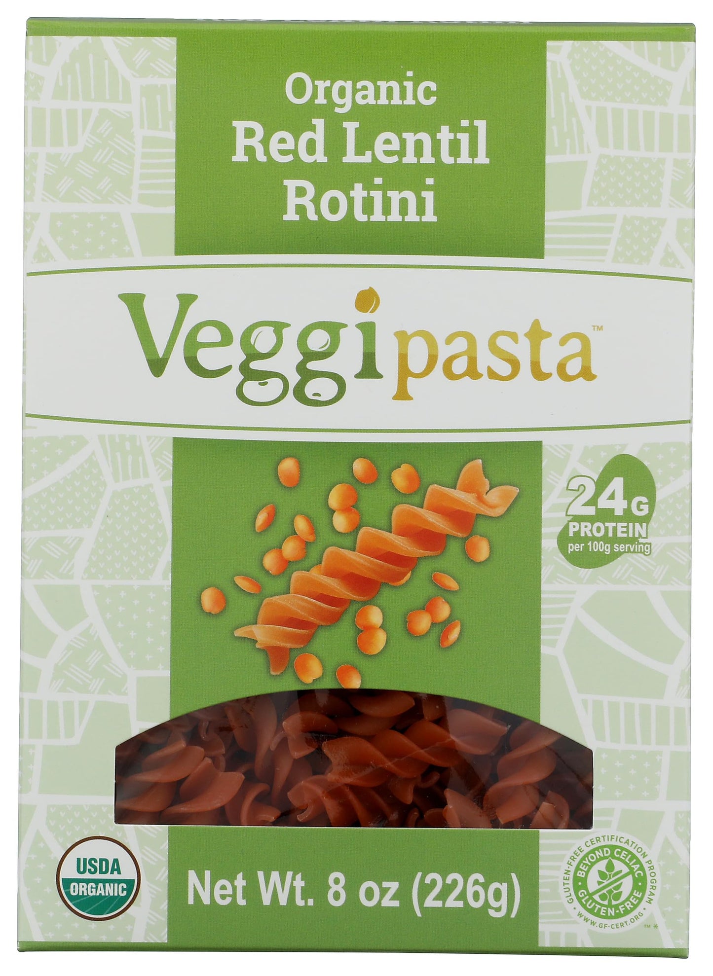 Veggipasta Organic Red Lentil Rotini Pasta - 8 Oz, Gluten-Free, High Protein, Vegan