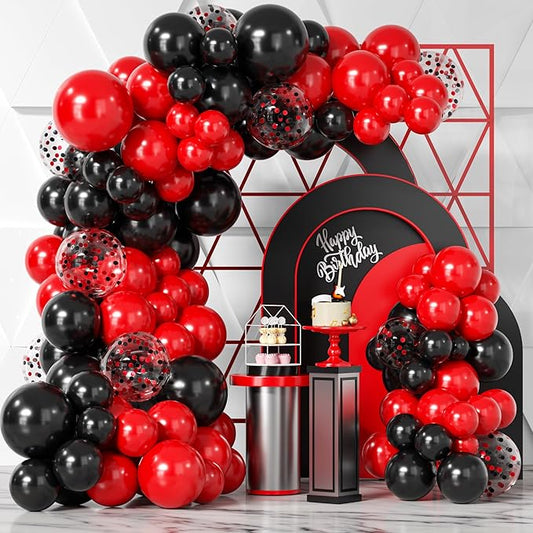 Bezente Red Black Balloons Garland Kit,100Pcs Black Red Balloons and Red Black Confetti Balloons Arch for Wedding Birthday...