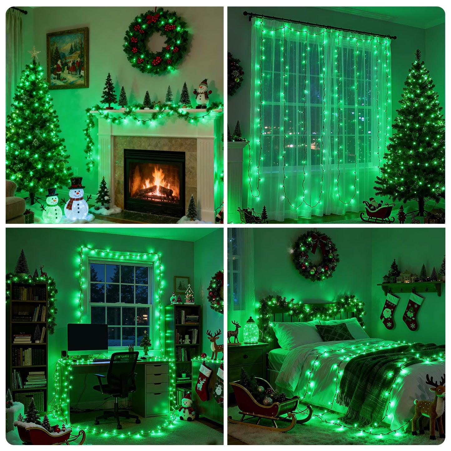Vtechology 33Ft 100 Led Battery Operated Green Christmas Tree Lights 8 Modes Battery String Lights With Timer Indoor Outdoor For Christmas Tree Halloween Holiday Party Bedroom Classroom Decoration