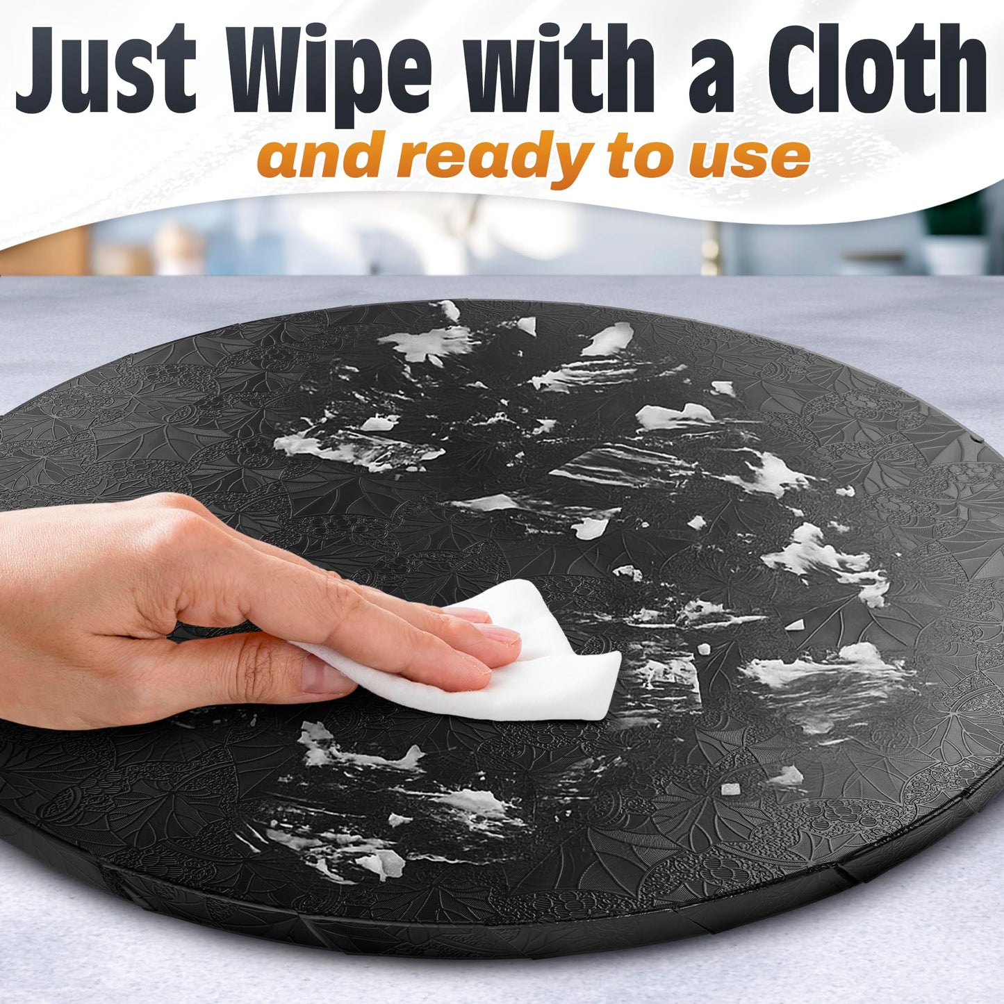 12 Inch Cake Drum - Black Round 12 Inch Cake Boards for Holiday Dessert Presentation, Grease and Moisture Resistant, Thick Durable Material with Fancy Pattern, Great for Valentine day & Birthday Cakes