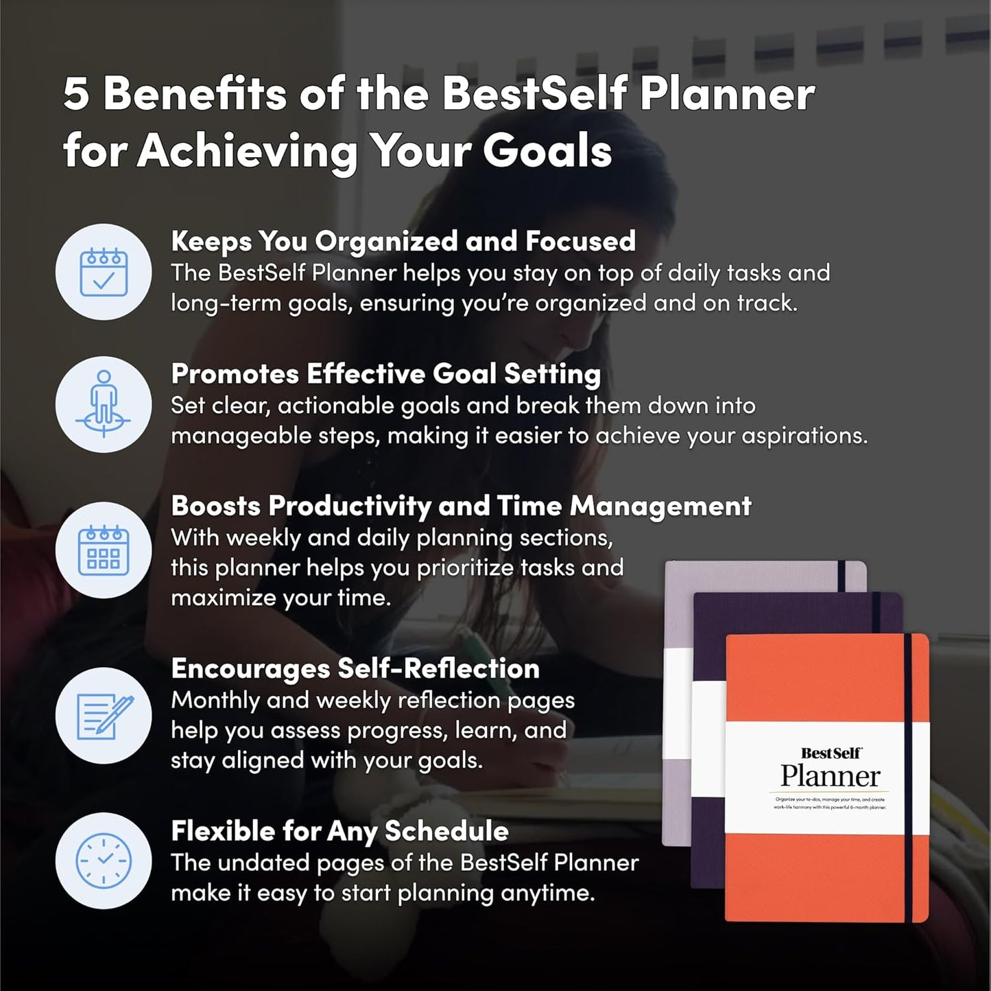 BestSelf Self Planner – 6-Month Undated Life Planner for Goal Setting, Time Management & Productivity – 7"x10" Navy Notebook